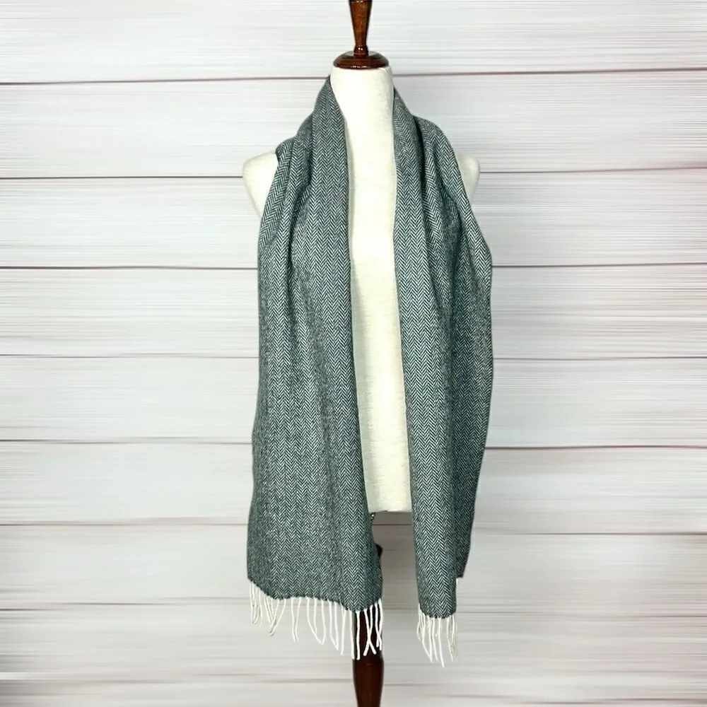 Foxford Lambs Wool Scarf Herringbone Gray White Fringe Ireland Men’s Women’s